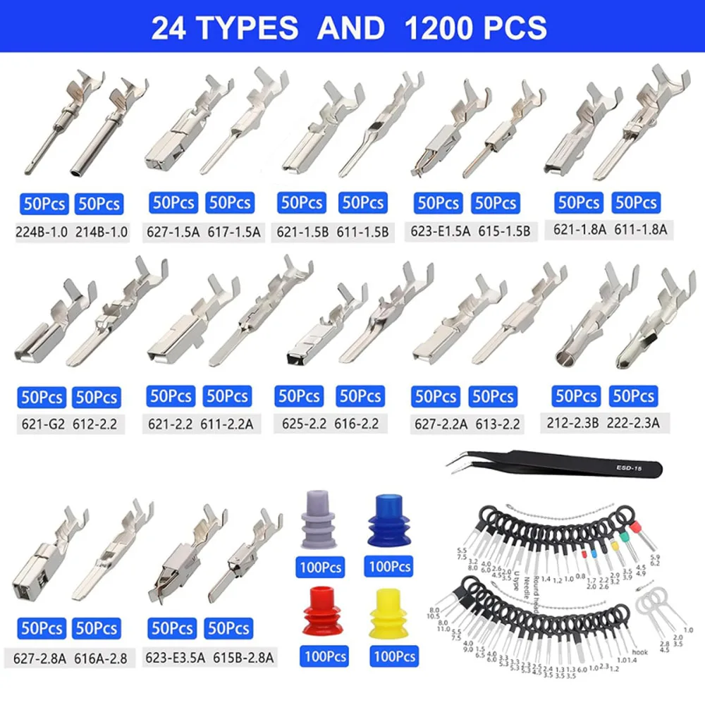 1642Pcs Connector Pins Kit,1/1.5/1.8/2.2/2.3/2.8/3.5mm Male&Female Wire Pins,Non Insulated Wire Terminal Pin Kit,Pin Crimp Plier