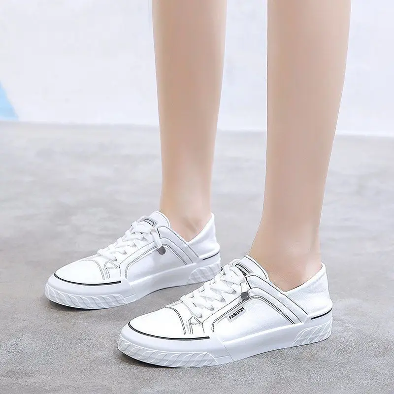 White Canvas Casual Women\'s Shoes Trend 2024 Hit Spring Comfortable and Elegant Flat Cute Fashion Low Autumn Chunky Woman Shoe