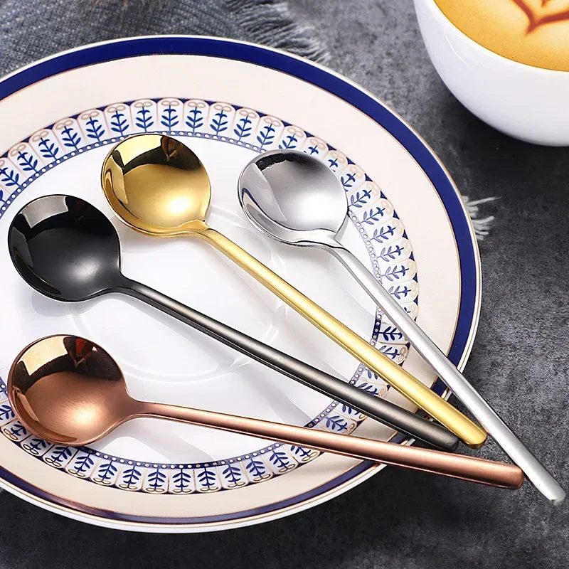 304 Stainless Steel Small Spoon Coffee Gold Small Round Spoon Bird's Nest Honey Dessert Mixing Spoon