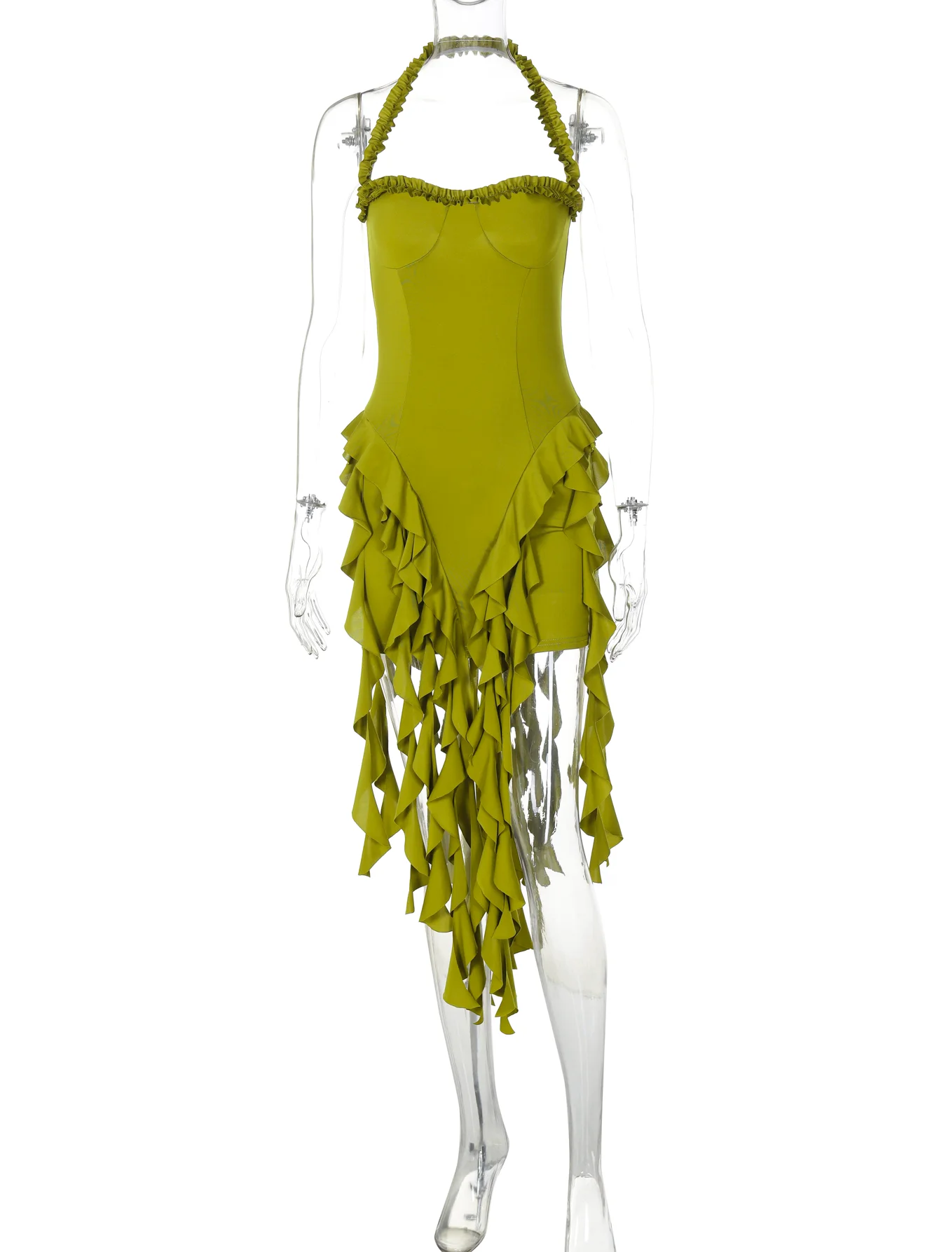 Hugcitar élégant licou solide volants dos nu Taseel Sexy mince Mini robe printemps femmes tenues mignonnes fête d'anniversaire vacances