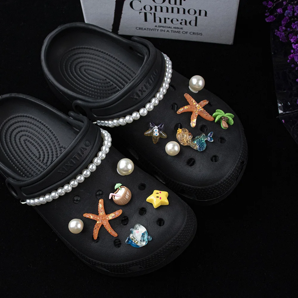 Cartoon Starfish Hole Shoe Accessories Shoe Buckle Detachable Shoe Flower Pearl Chain Ocean Shell Decoration Shoe Flower