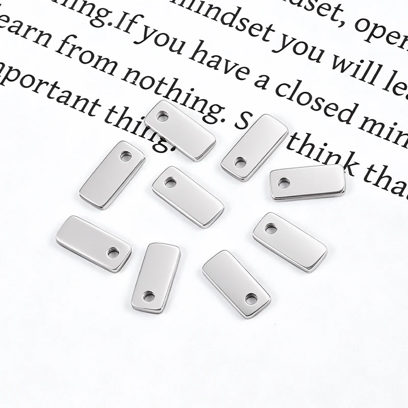 Stainless Steel Rectangular Blank Tags Single Hole Charm for DIY Bracelet Necklace Jewelry Making Accessories