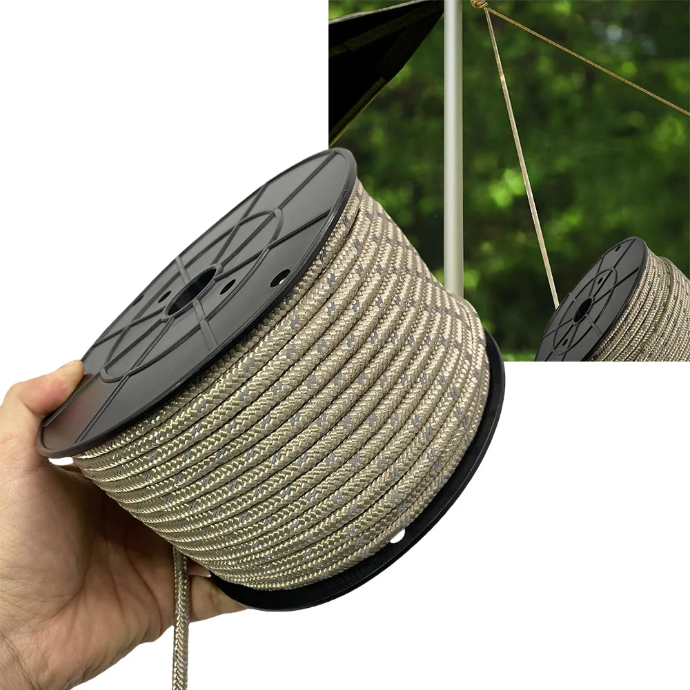 6mm 50M Reflective Tent Rope Lanyard Rope Wind Rope for Camping Awning Hiking Fishing Survival Tactical Clothesline DIY Projects