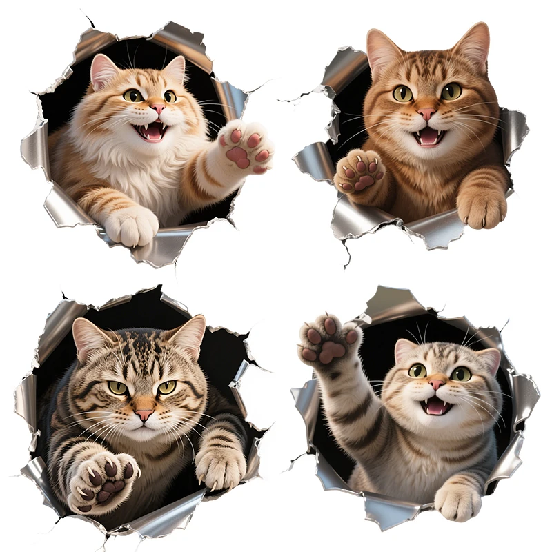 Three Ratels CAA31 Happy Pet Cat Broken hole wall stickers for home decoration Personalized car decals