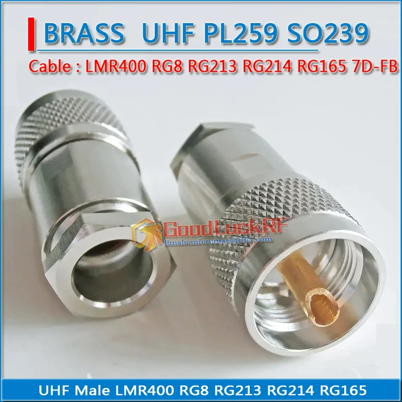 Connector Socket PL259 SO239 SO-239 UHF Male Clamp For RG8 RG165 RG213 LMR400 7D-FB SYV-50-7 Cable Brass RF Coaxial Adapter