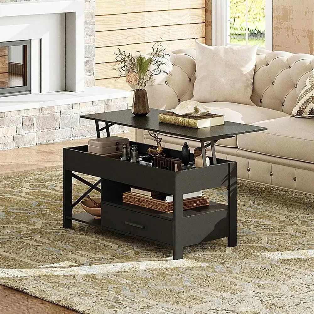 

Журнальный столик с подъемной столешницей, скрытым отделением, выдвижными ящиками и полкой для хранения для гостиной, приемной комнаты