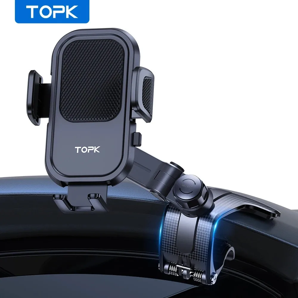TOPK Dashboard Car Phone Holder Safe View Clip Mount Universal Mobile Phone Stand Bracket For iPhone 15 14 Samsung Xiaomi