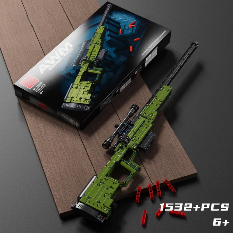 Military 1532pcs AWM Sniper Rifle Model Building Blocks Weapon Bricks MOC Assemble Gun Toys For Children Boys Adult Gifts