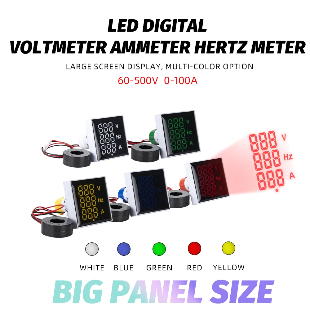 

Large Panel Digital Voltmeter Ammeter 60-500V 0-100A 20-75Hz New Hz AC Current Frequency Meter Indicator Digital Voltage Amp Led