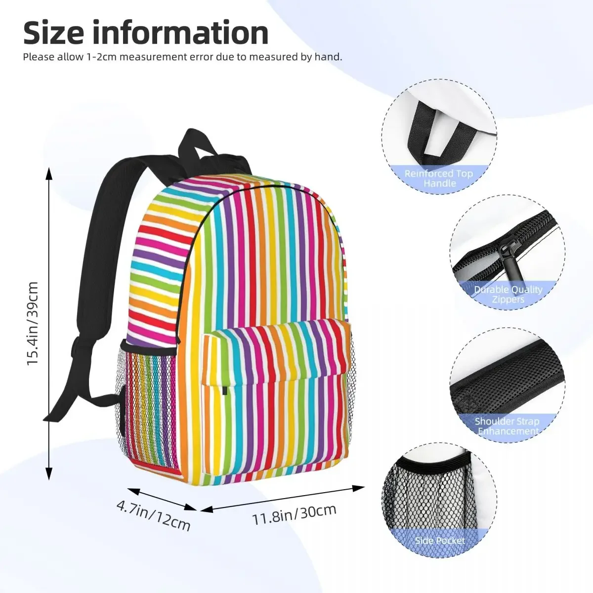 Multicolored Vertical Stripes Backpacks Teenager Bookbag Casual Children School Bags Laptop Rucksack Shoulder Bag Large Capacity