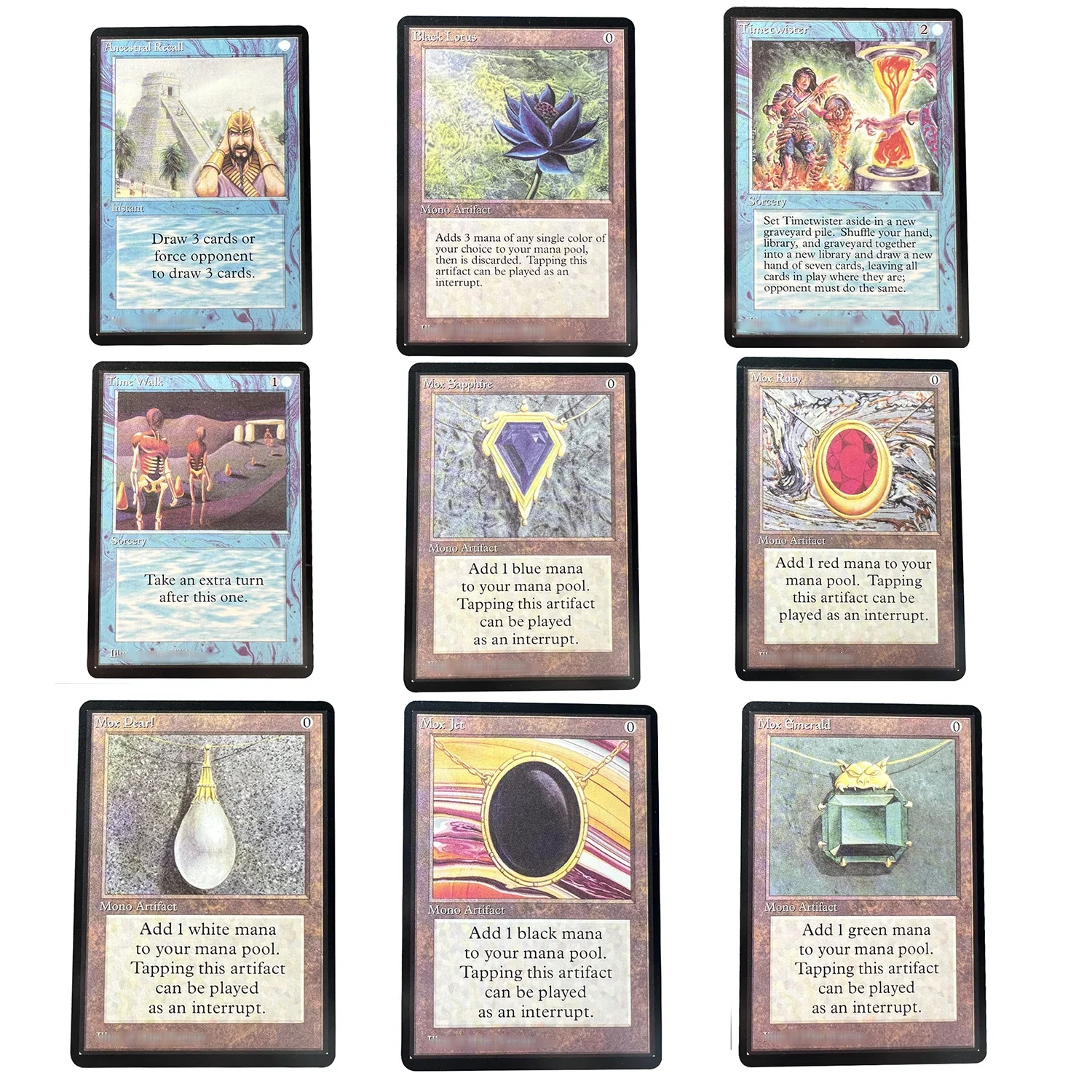 Regular Magical Proxy Power 9 Beta Ancestral Recall Black Lotus Timetwister Mox Pearl Mox Sapphire Mox Emerald English Cards