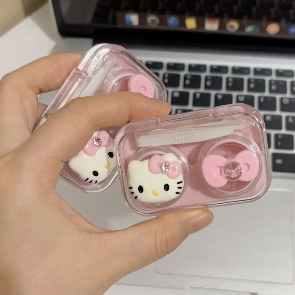 Kawaii Hello Kitty Cartoon Contact Lens Box Bow Square Contact Lens Companion Box Storage Box Decorative accessories Girl Gift