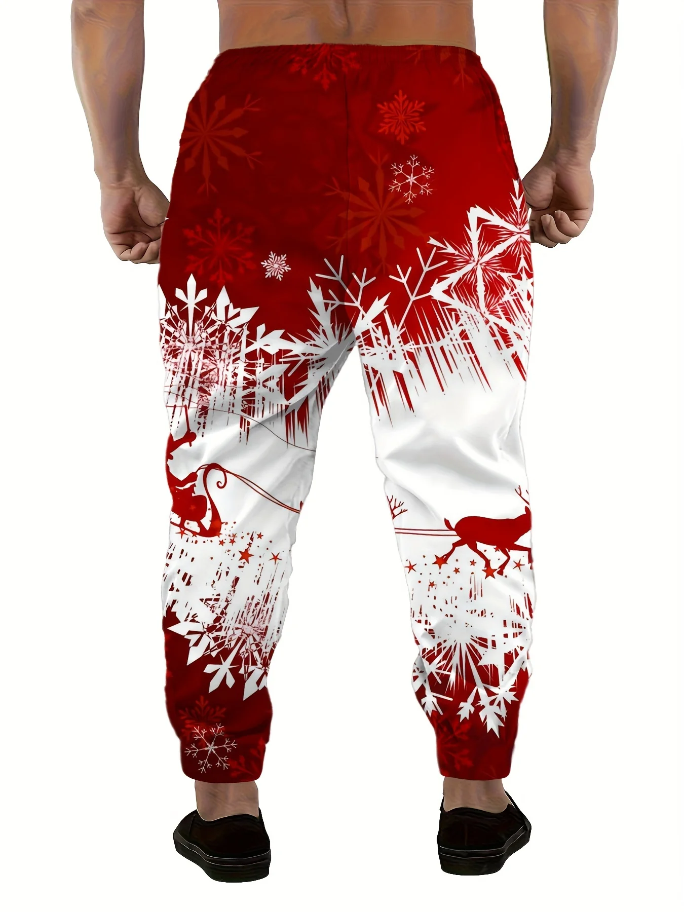 2025년 신상 남성 가을 개성 있는 사슴 프린트 부드럽고 편안한 드로스트링 팬츠 아웃도어 도시 파티 팬츠