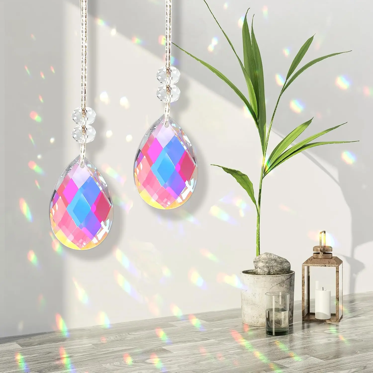 10PC 50mm Crystal Prism Suncatcher Colorful Rainbow Maker Hanging Crystals for Window Garden Home Outdoor Decoration