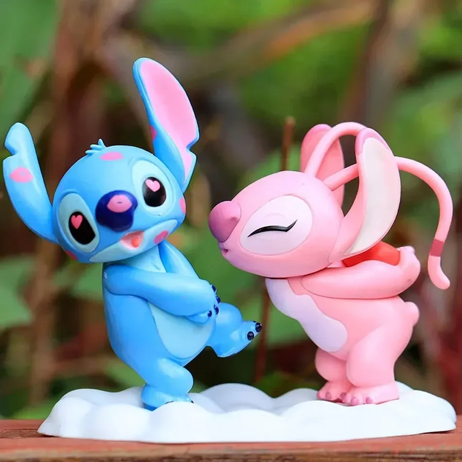 Genuine Disney Stitch Angel Couple Kissing Model Doll Desktop Display Figurine Ornaments Valentine\'s Day Toy Christmas Gift