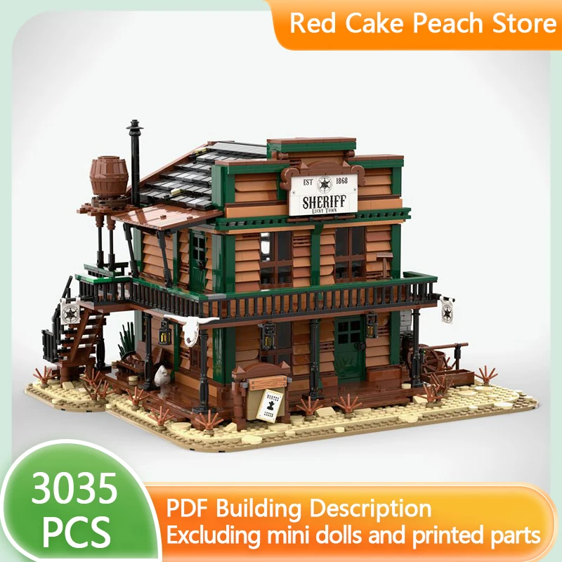 

Street View Model MOC Building Bricks Retro Western Sheriff's Office Modular Technology Gift Holiday Assemble Children Toys Suit