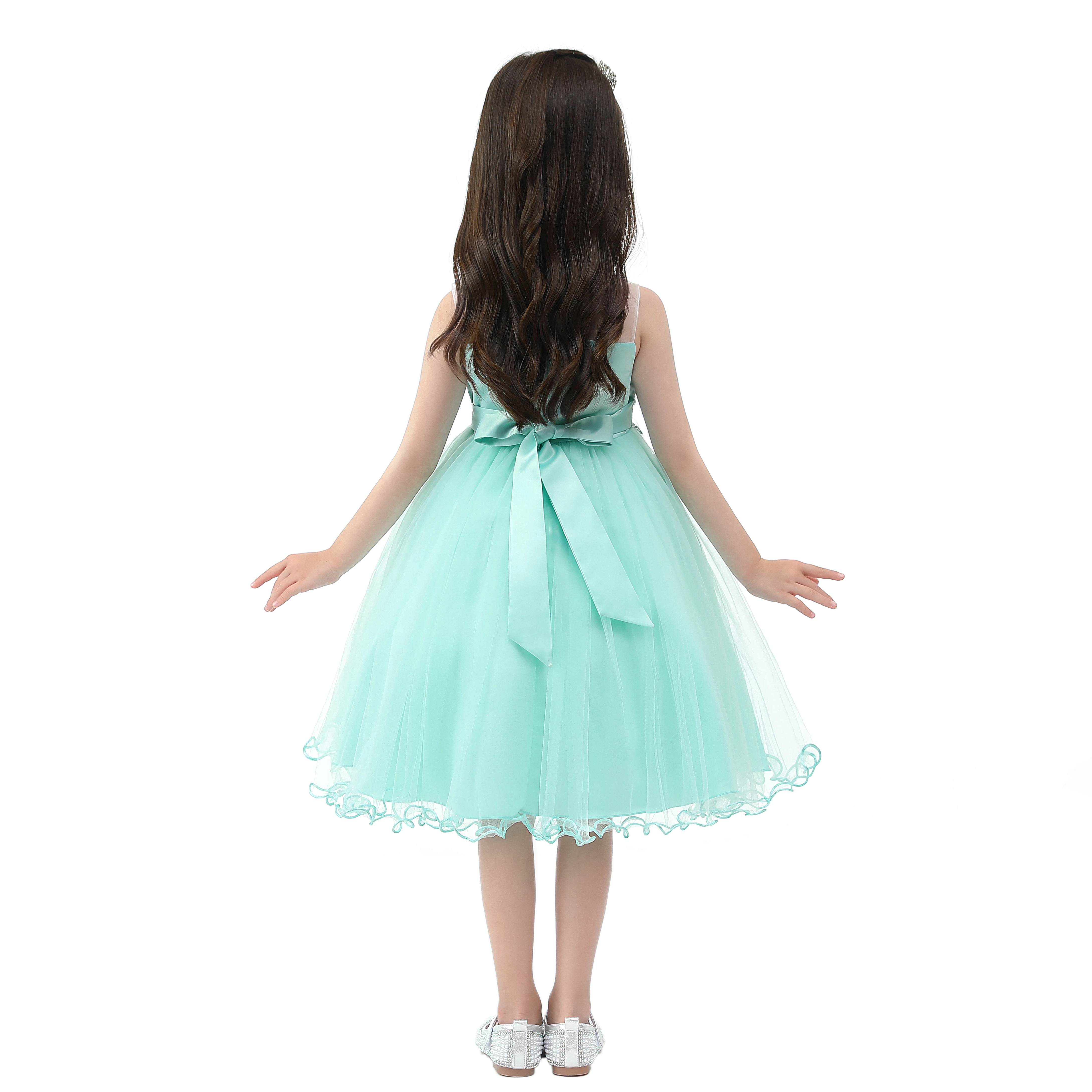 Mädchen-Netz-Seidenkleid mit Blumenstickerei für Hochzeit, Geburtstag, Party, Spitzen-Prinzessinnenkleid, Karneval, Weihnachten, Tanz-Performance-Outfit – Detail 10