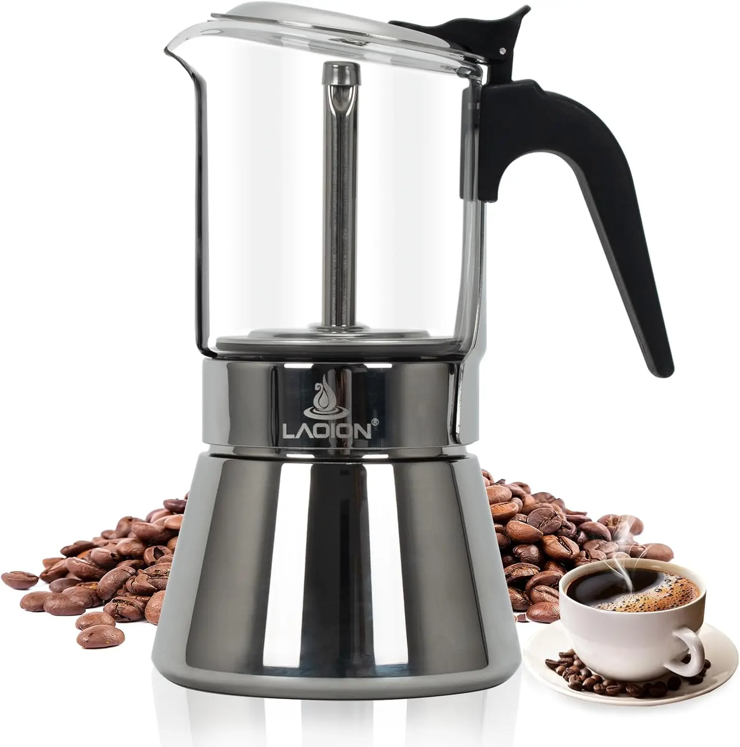

Stovetop Espresso Maker, 6Cup 240ml Classic Moka Pot, Crystal Glass-top & Stainless Steel Coffee Maker Mocha Pot, Greca De