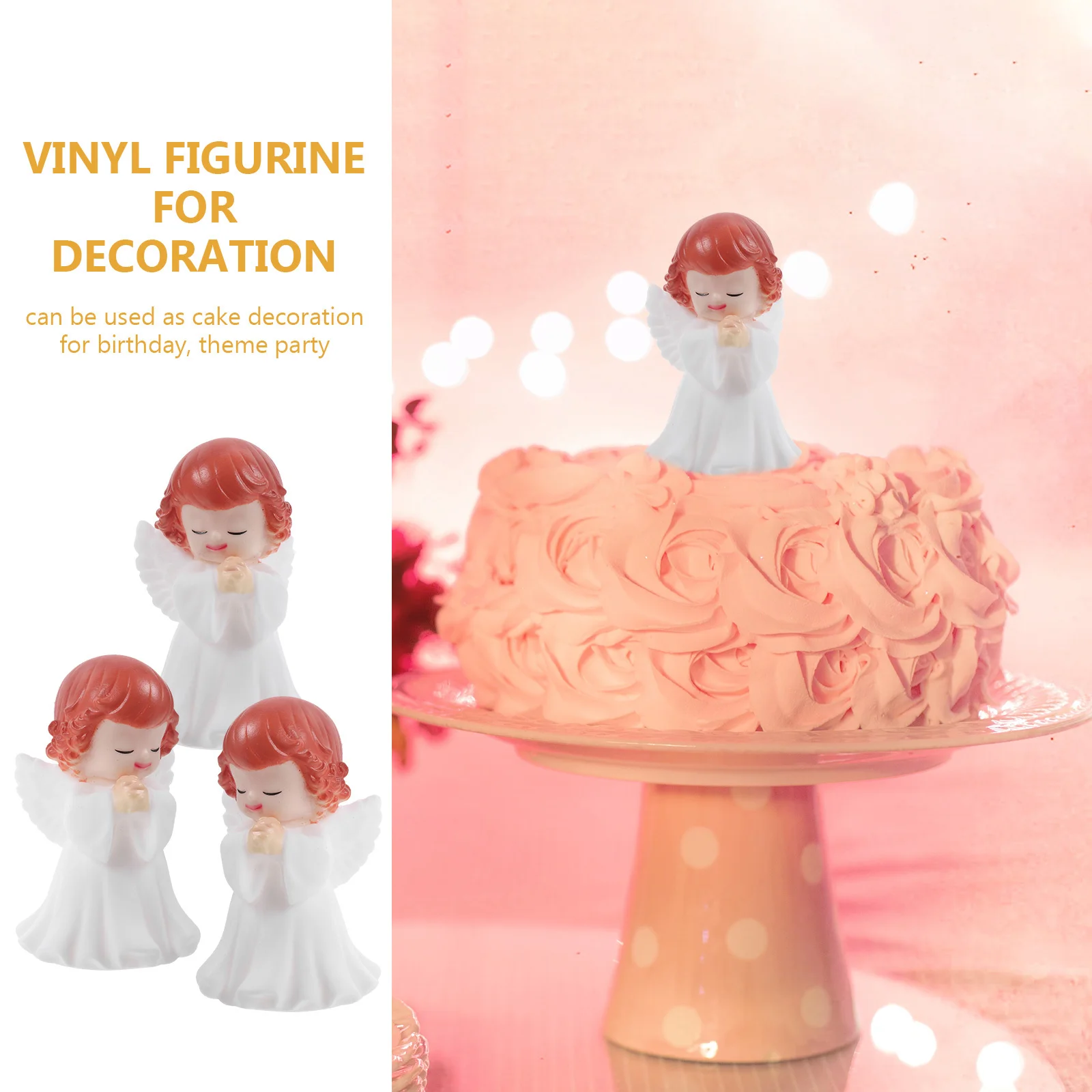 

3 pcs Angels Figurines Vinyl Sculpture Cake Decoration Desktop Car Ornament Mini Garden Decor Diy Craft Display Home Office