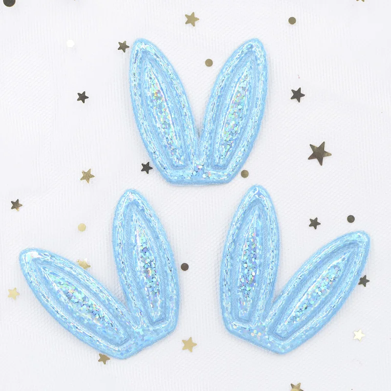 12Pcs Glitter Lase PU Fabric Rabbits Ears Applique Padded Patches for Hair Hoop, Clips, Band, Headdress, Hairdress, Ornament