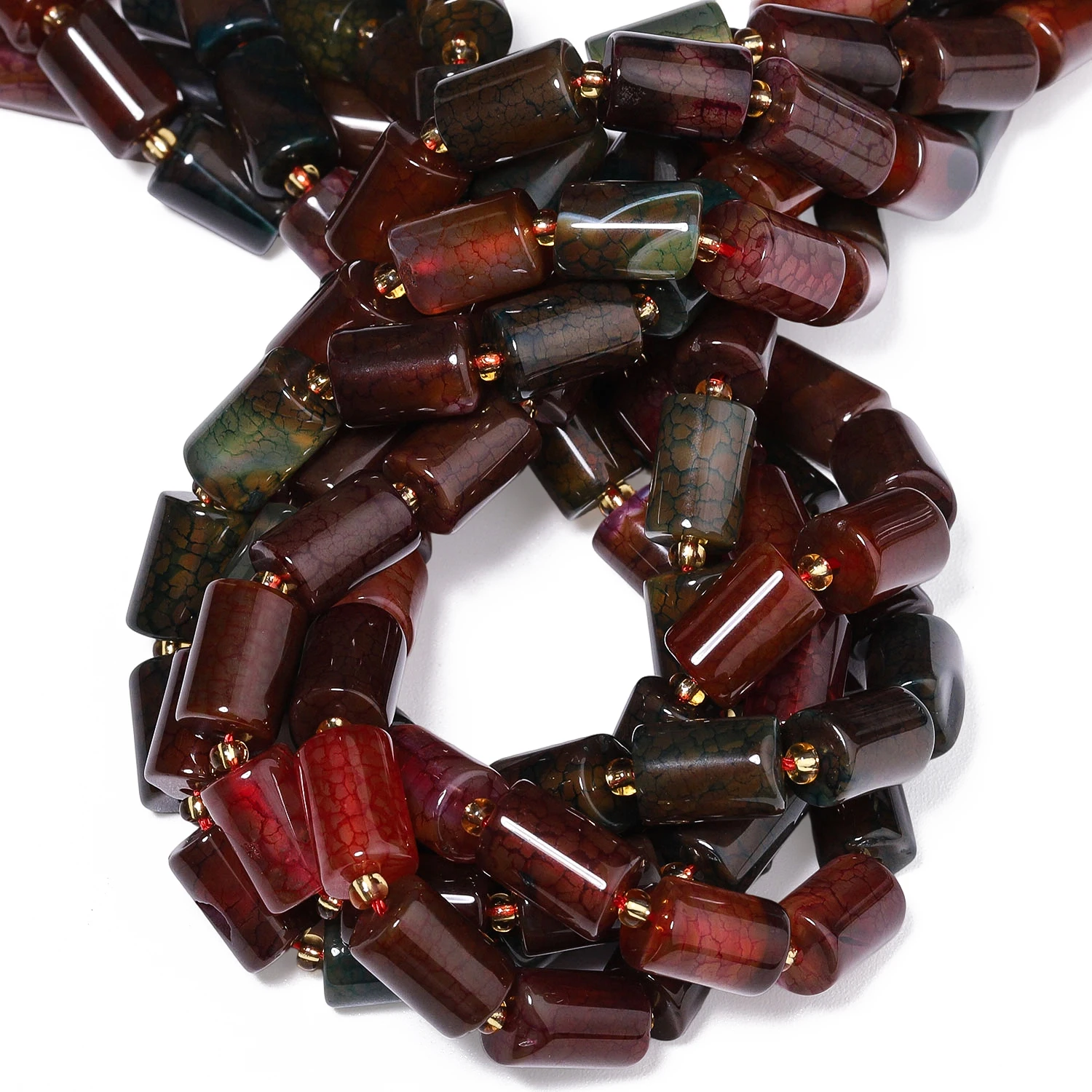 8-12mm Unregelmäßige Säulenförmige Naturstein-Turmalin-Drachenadern-Achat-Perlen, Röhrenförmige Abstandhalterperlen für Schmuckherstellung und DIY-Armbänder