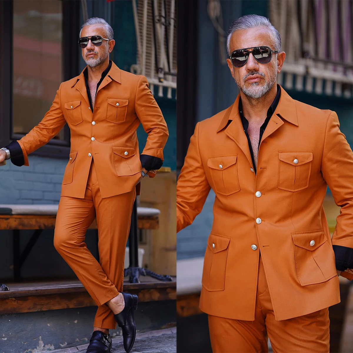 Fashion Men Wedding Suits Orange 2 Pieces Autumn Coat Business Causal Designer Jacket Pant Custom Made