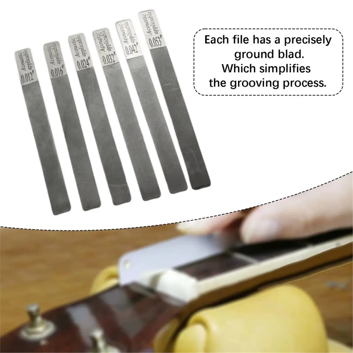 ABST 6Pcs Guitar Gauged Nut Slotting File Set DIY Slot Filing Music Guitar Repair Tools 12-53 for Guitar Maintainence Parts