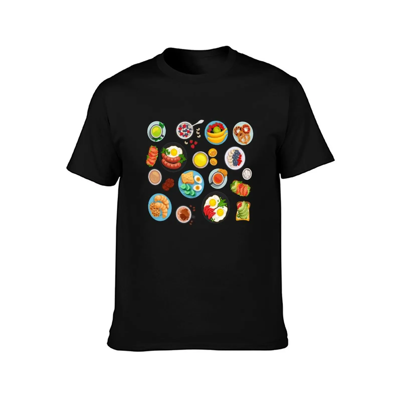 Variety of Breakfast Food Set T-Shirt Basic Plain Tee for Spring and Summer