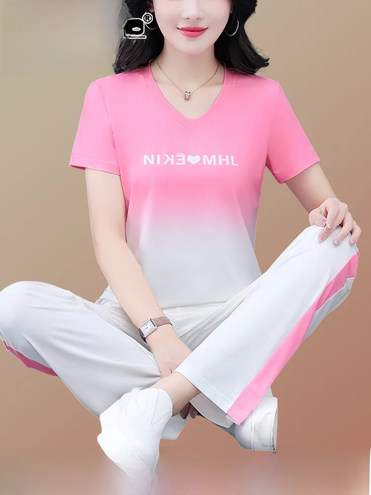 TUCANO Ice Silk Qui Dry Sports Set Women's 2026 New Summer Faionable Mom Square Dance Clothing Two Piece Set Long Pants S...