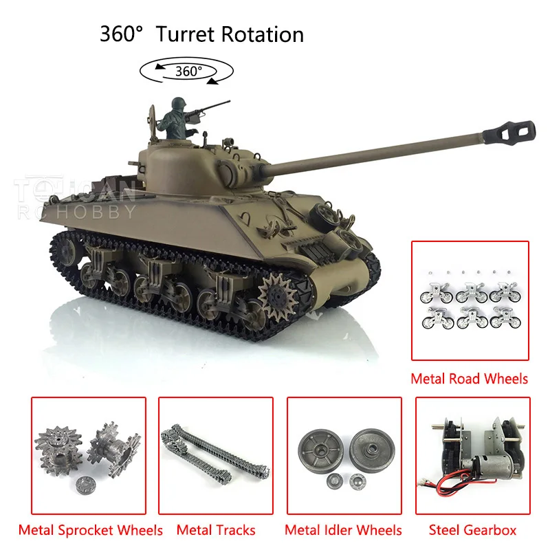 รถถัง HENG LONG 1/16 รุ่นปรับแต่ง 7.0 M4A3 Sherman RC หมายเลข 3898 หมุนได้ 360 องศา °   รางโลหะสำหรับป้อมปืน TH19789-SMT4