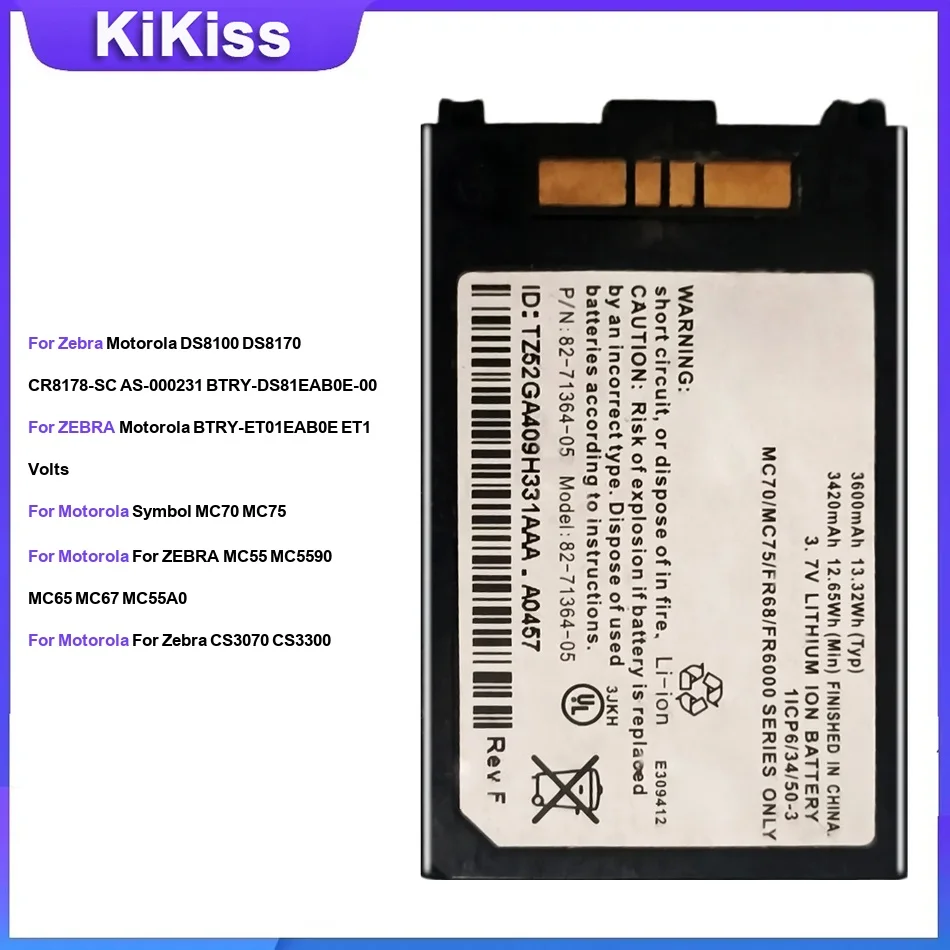Battery For Zebra Motorola DS8100 BTRY-ET01EAB0E ET1 Volts  Symbol MC70 MC55 MC5590 CS3070 CS3300 MC32 MC32N0 82-133770-01