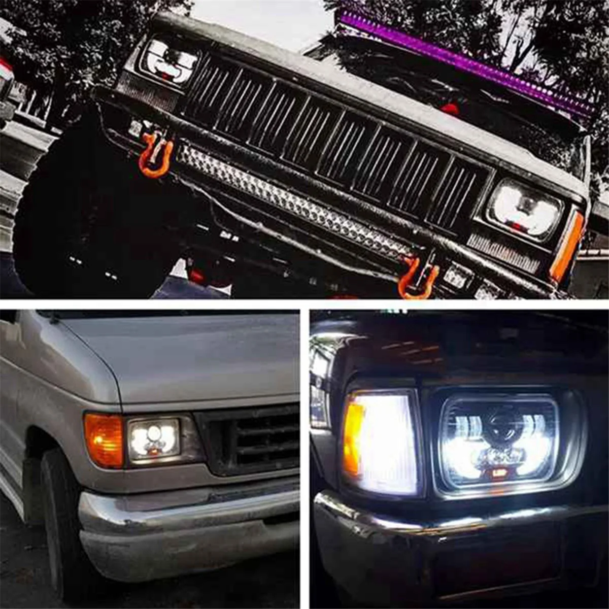 7 Inch Square Daytime Running Light Car Front Headlight DRL High Low Beam Flood Spotlights LED Work Light for