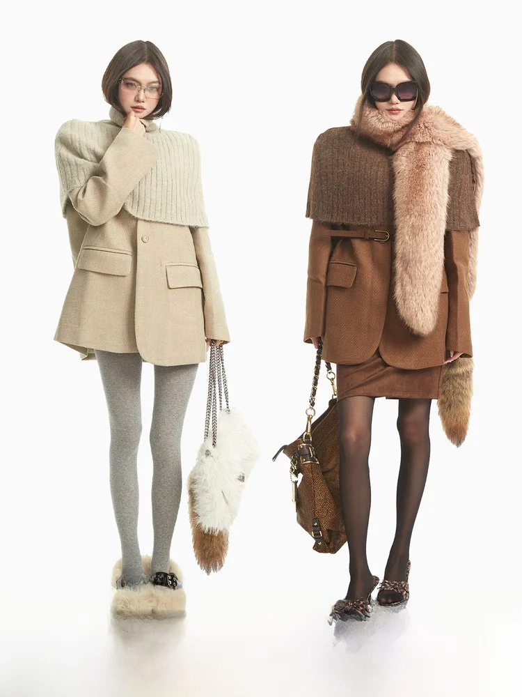 

CCUP SPACE Women's Tailored Coat Jaet Autumn Winter Slimming Waist Design Unique Sle Long Sve Retro Faion Top