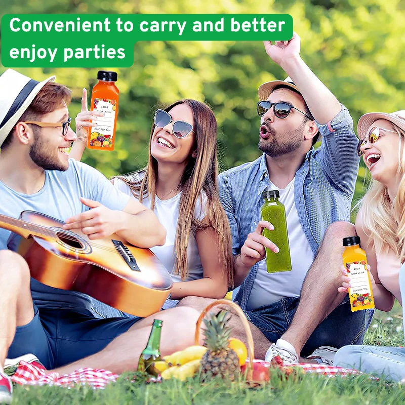 6-48Pcs Plastic Juice Bottles with Caps 8oz/12oz Clear Reusable Beverages Container with Lids Smoothie Cup for Party School view 3