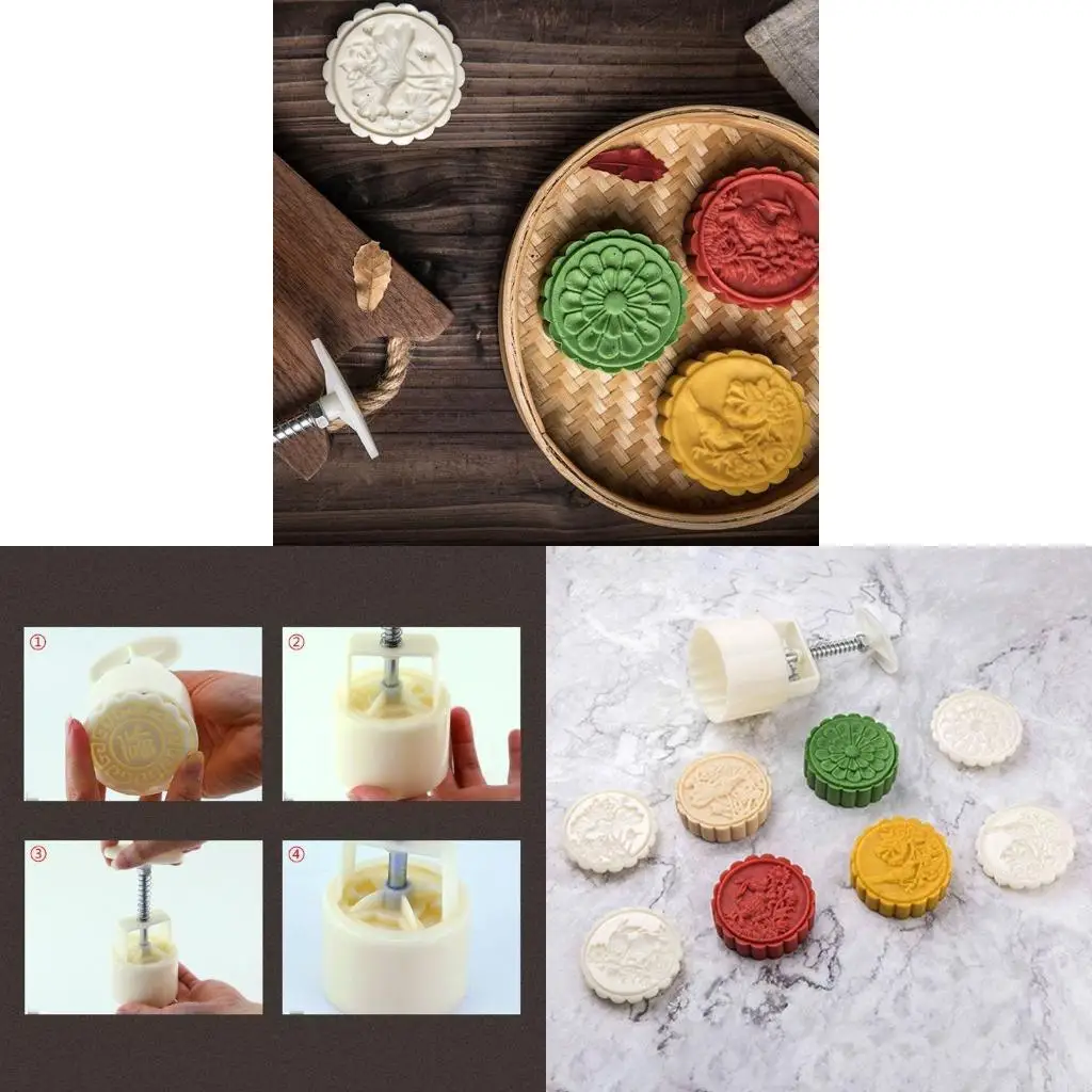 F19B Mooncake Mold 125g Flower Stamp Set Handmade Bake Cranberry Bun Attachment