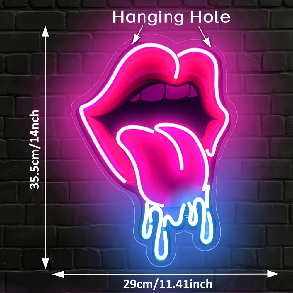 Playful Lips LED Neon Sign | USB-Powered Vibrant Wall Decor for Bar, Bedroom & Gaming Room | Non-Provocative Party Lighting for