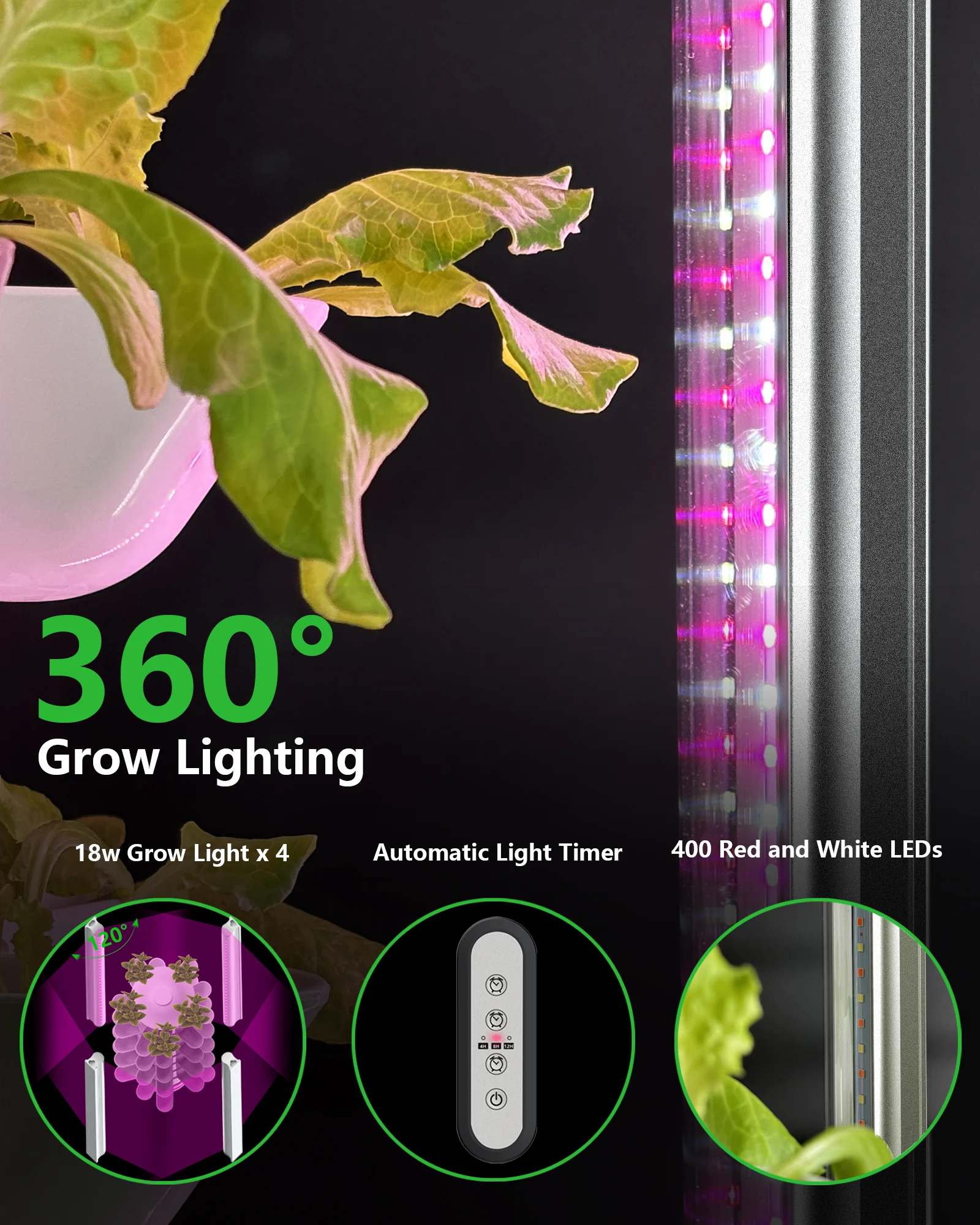 DPROOTS 30 Pods Garden Vertical Planting System Hydroponic Growing Tower With LED Light for Indoor Greenhouse Herbs Vegetables