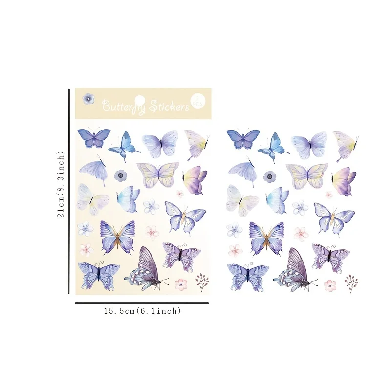 2 Sheets PET Colorful Waterproof Butterfly Decorative Stickers for Laptop Scrapbook