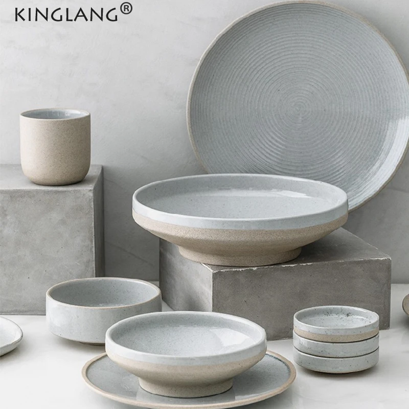 KINGLANG NEW Ceramic Dinner Plate Dish Home Bowl Restaurant Tableware Large Soup Bowl Salad Vegetable Bowl