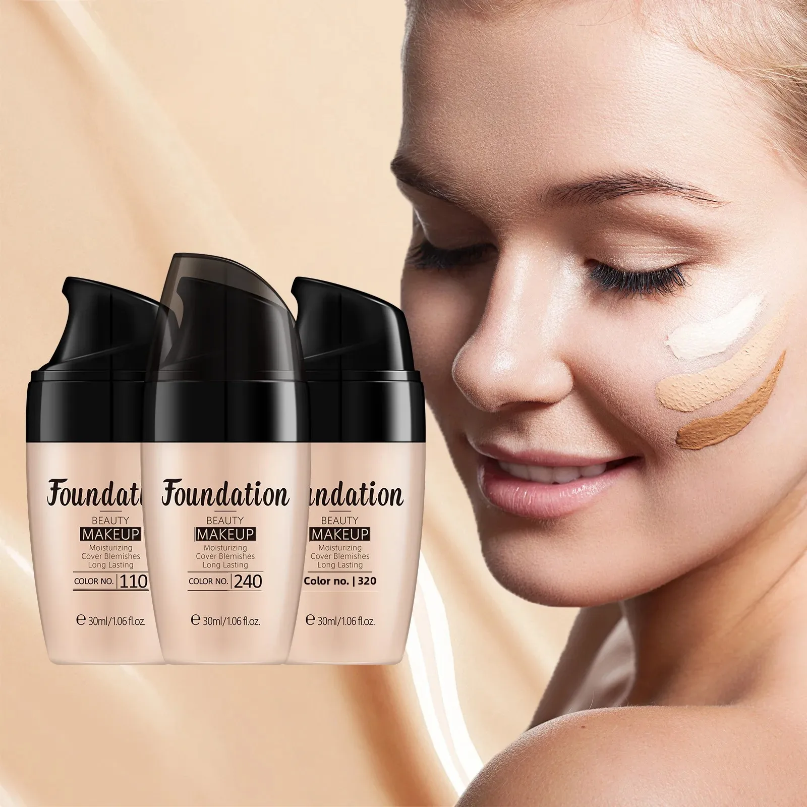 LAIKOU Langanhaltende flüssige Foundation-Creme, wasserfester Concealer, professionelles mattes Gesichts-Make-up, gleichmäßiger Hautton, Basiskosmetik