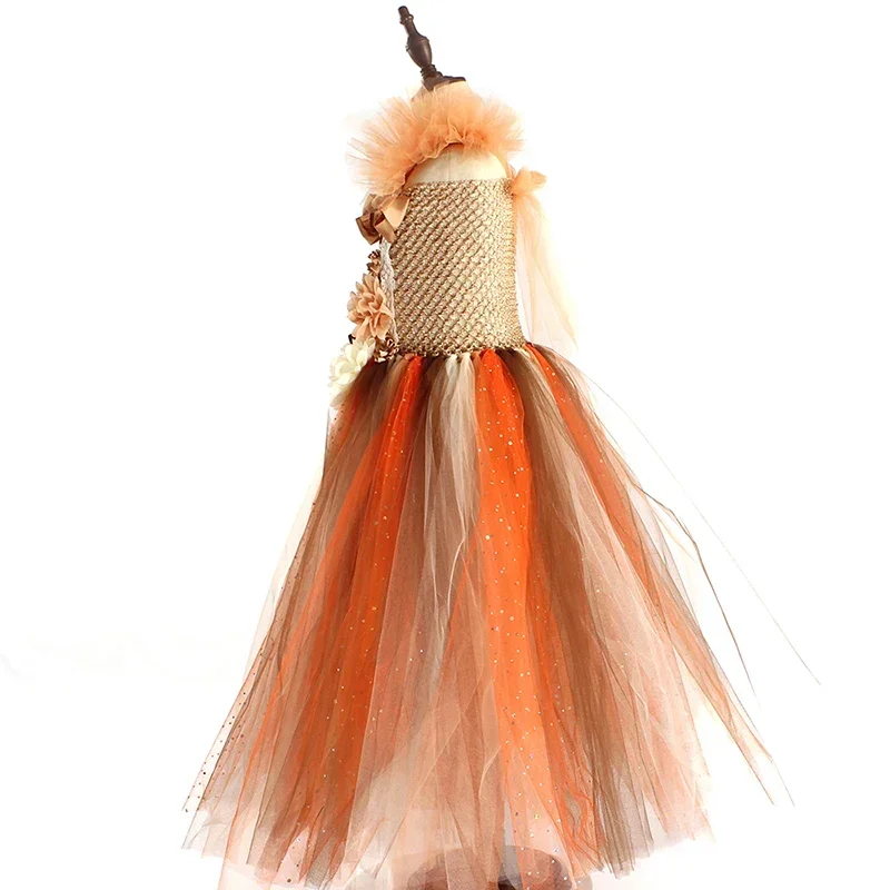 Kids  Autumn Flower Fairy Tutu Dress for Baby Girls Glitter Sparkle Tulle Pageant Ball Gown Halloween Party Turkey Day Costume