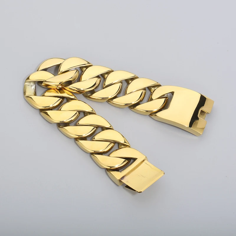 Fongten 31mm Breite Große Schwere Kühlen männer Armbänder Gebürstet Polnischen Edelstahl Chunky Kubanischen Kette Armband Für Männer schmuck – Detail 5