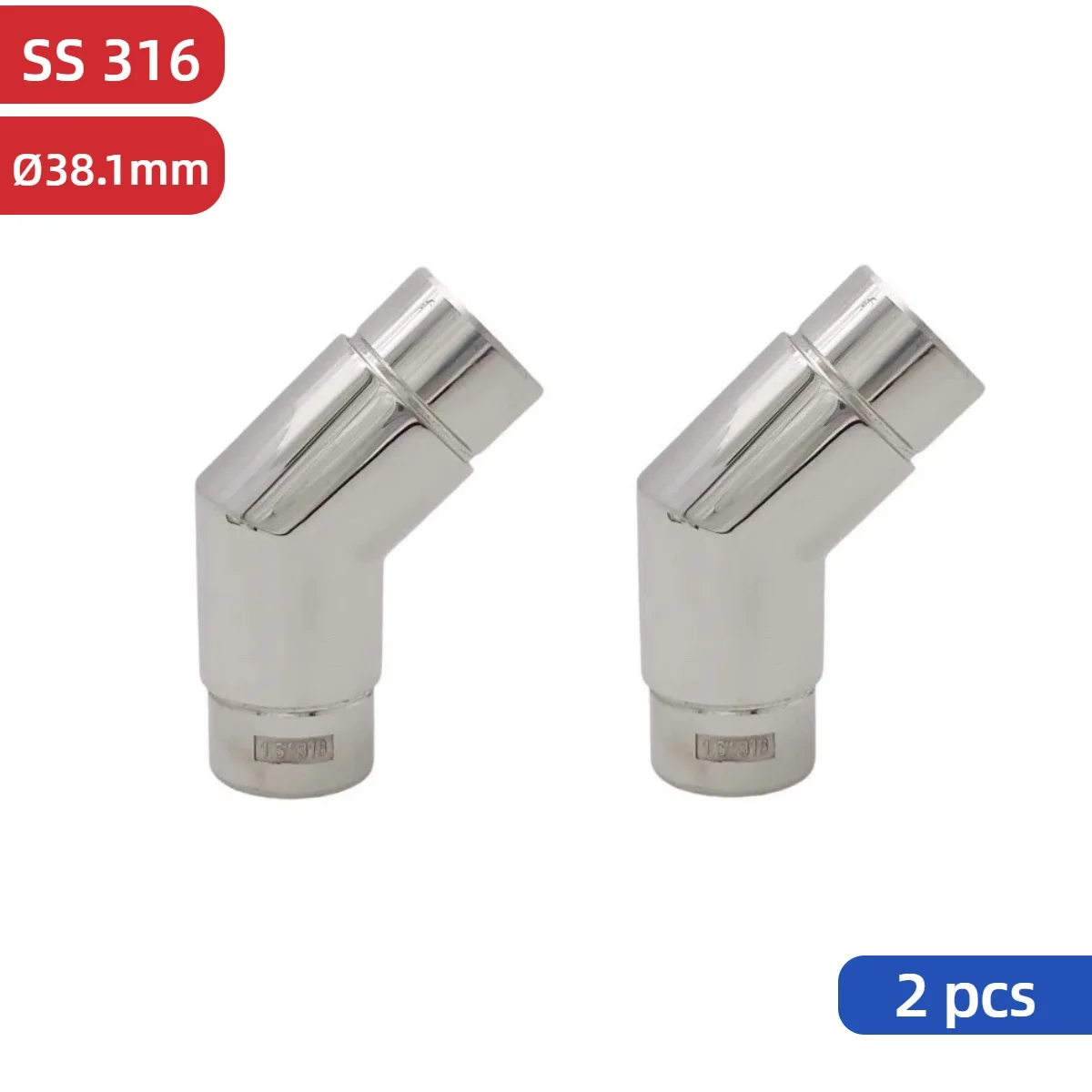 2 Stuks 316 Roestvrij Stalen Trapleuning Flush Joiner Spiegel Gepolijst 135 Graden Leuning Hoekelleboog Voor 38.1 Mm Reling