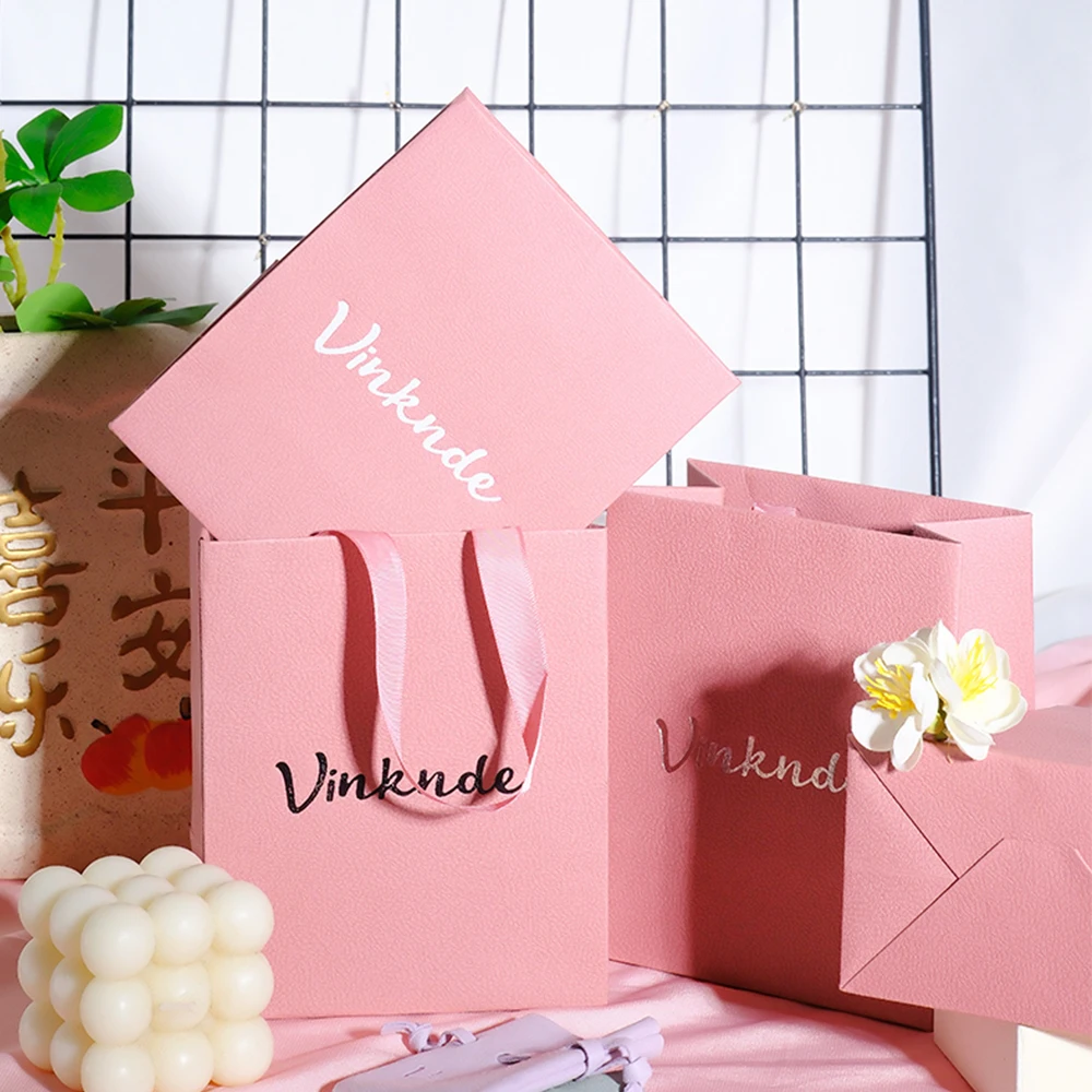 

Custom Logo Jewelry Kraft Paper Handle Bag Wedding Bridal Shower Favors Gift Organizer Box Personalized Travel Shopping Pouches