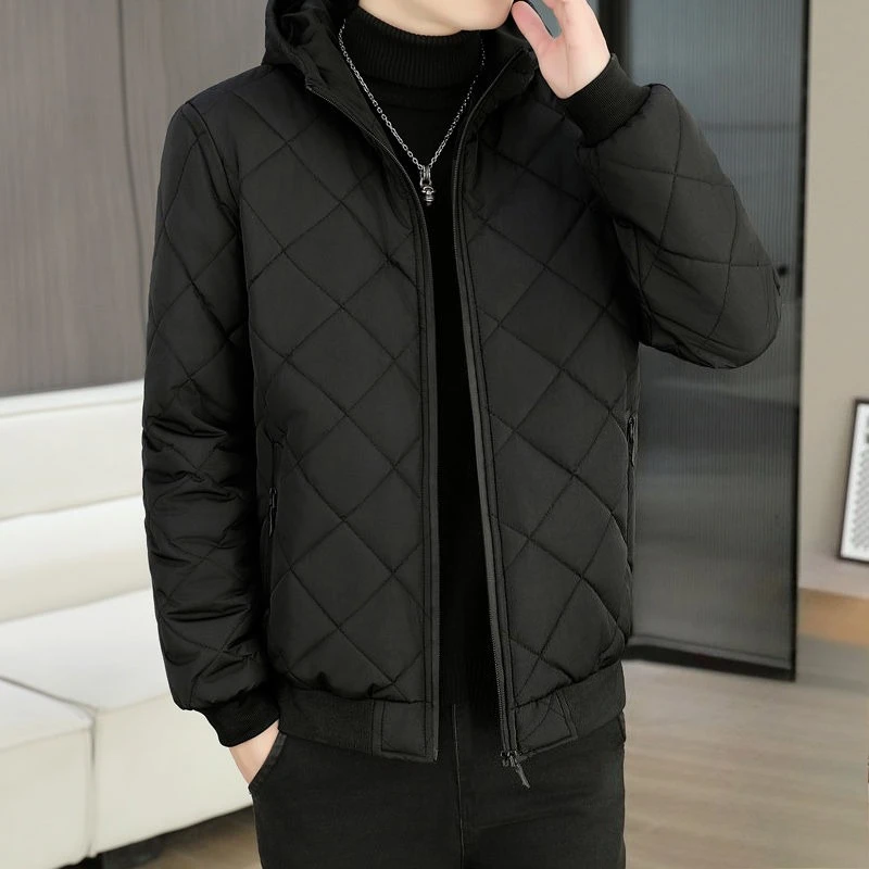 

​ Новинка 2025, мужское зимнее модное пальто с капюшоном, утепленная куртка на фланелевой подкладке, облегающая куртка для городского использования на открытом воздухе ​