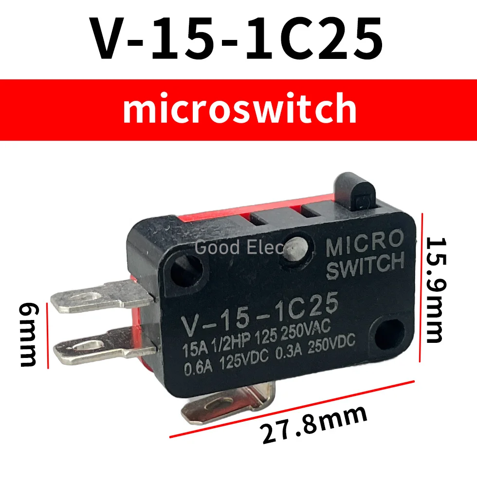 V-15-1C25 15A 250VAC Push Button SPDT 1NO 1NC Micro Switch Small Travel Limit Microswitch  Microwave Oven Door Arcade Cherr