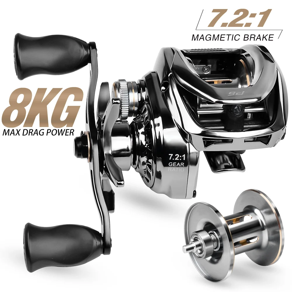 PROBEROS Angelrolle Cast Drum Wheel 8 kg/18lb Drag Bait Casting Reel 7,2:1 5+1BB 176g Baitcasting Reel Angelzubehör – Detail 6