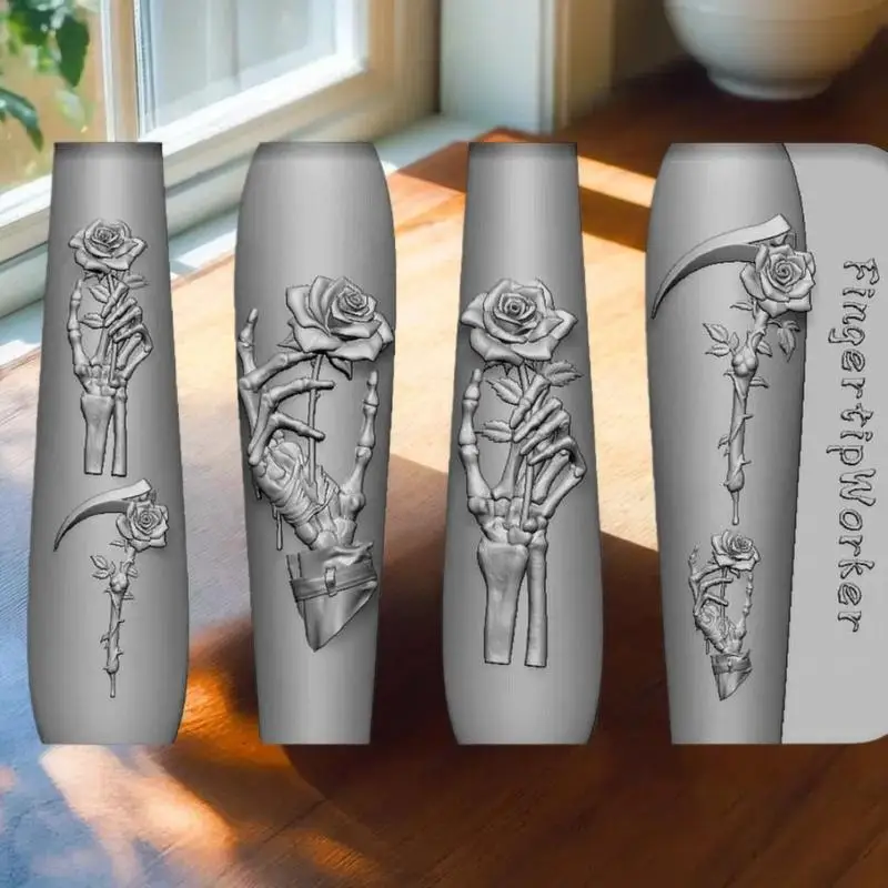 Silicone Nail Art Molds with Unique Rose & Skull Design, DIY Transparent Hand Skeleton Carving Tool