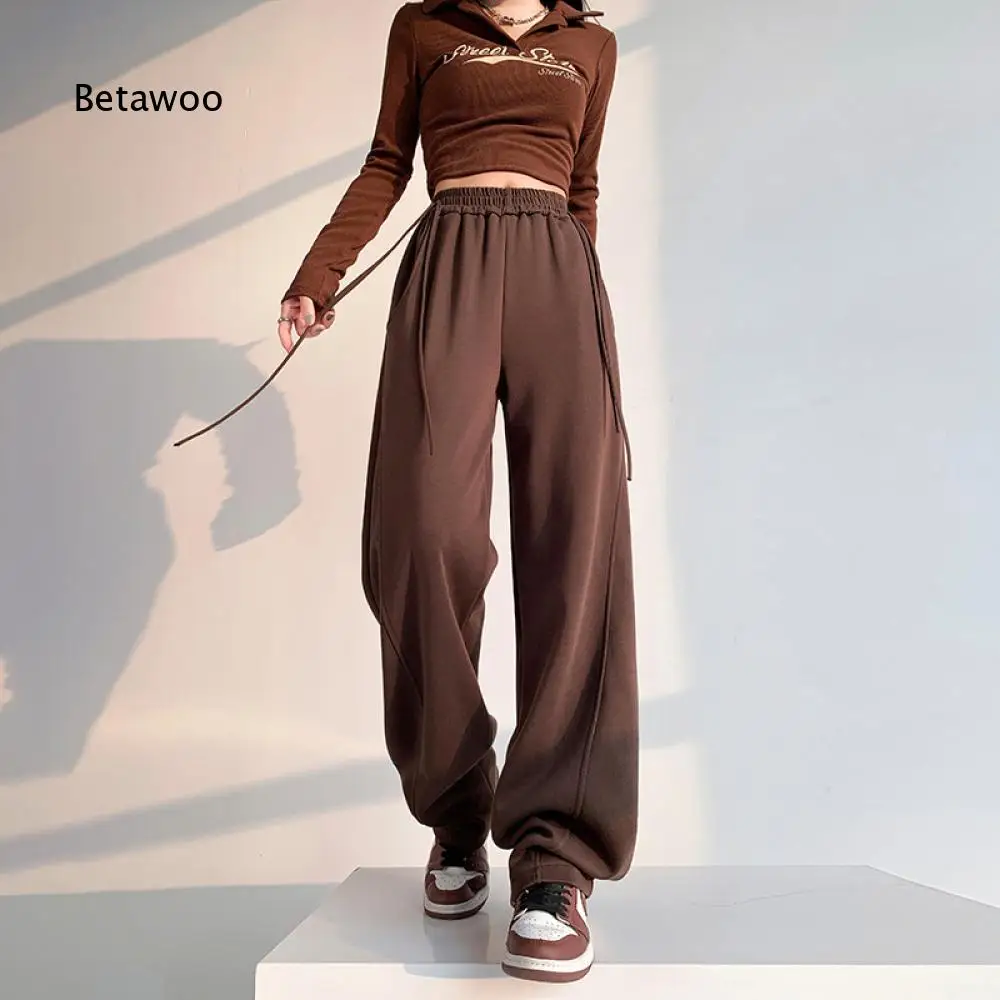 Womens High Waist Wide Leg Sweatpants Drawstring Closure Long Trousers With Big Pockets For Simple Daily And Hip Hop Style