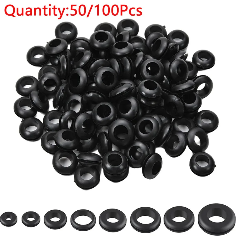 Rubber Grommet 50/100pcs Blanking Hole Wiring Cable Gasket Rubber Seal Assortment Set For Protects Wire Cable Hardware Tools